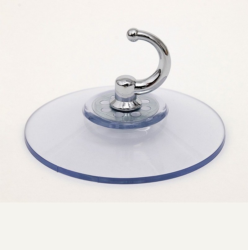 Ventosa Ø 75 mm, trasparente – con gancio avvitato in zama cromata