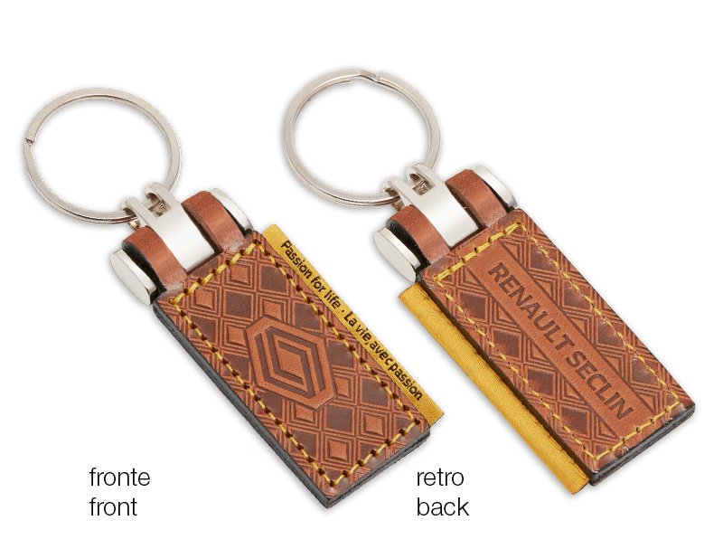 Portachiavi in cuoio con nastrino in jacquard