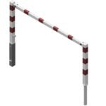 Barriere di accesso con meccanismo di blocco triangolare a battente con barra superiore