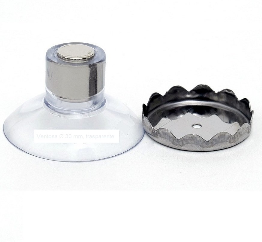 Ventosa Ø 30 mm, trasparente – con magnete da 3,5 kg e coperchio metallico
