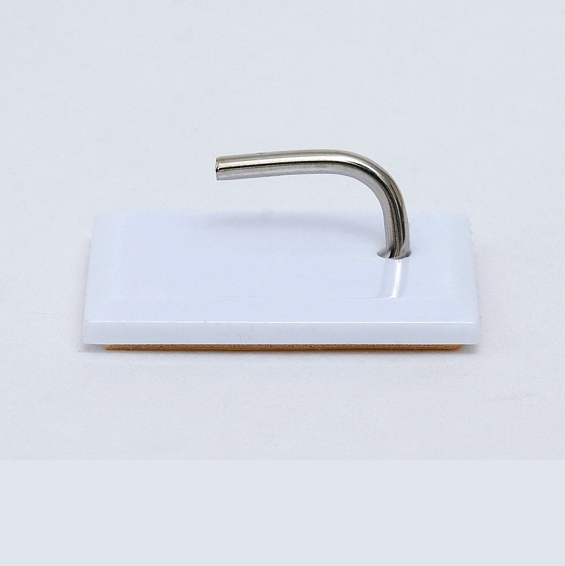 Gancio rettangolare 31 mm x 21,5 mm altezza, bianco - con gancio metallico, autoadesivo