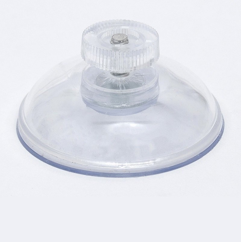 Ventosa Ø 40 mm trasparente, con cappuccio di copertura e dado zigrinato M4 – trasparente