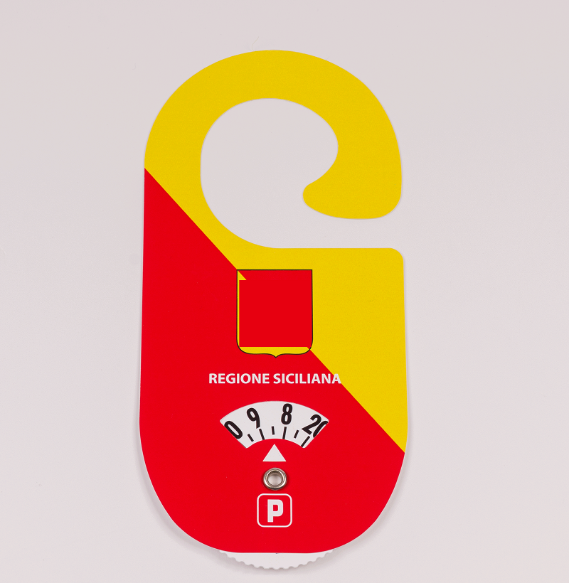 Disco orario sagomato con gancio in PET